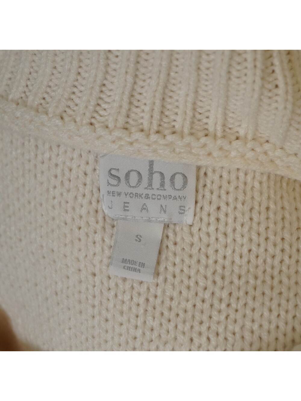 Soho New York & Company Cream Off-Shoulder Cable Knit Sweater with Pearls, SizeS - Picture 4 of 4